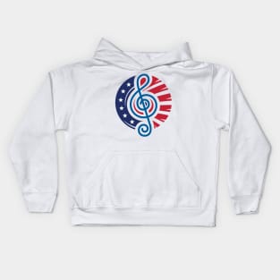 Round America Flag Design with a Treble Clef Music Note at the Center Kids Hoodie